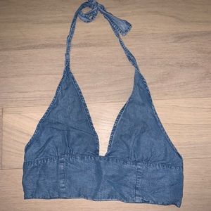 Forever 21 Denim Halter Crop Top